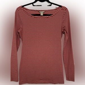 Banana Republic Red & White Striped Long Sleeve Boatneck Top - S